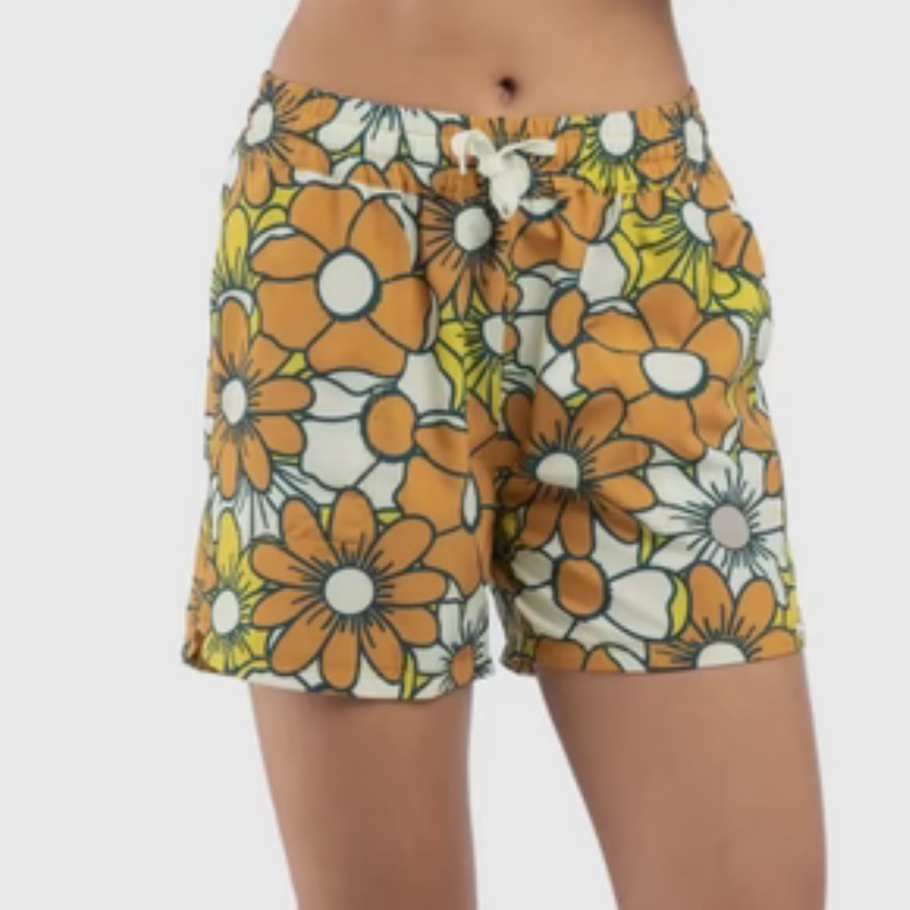 High-Waist Floral Daisy Print Shorts - Orange